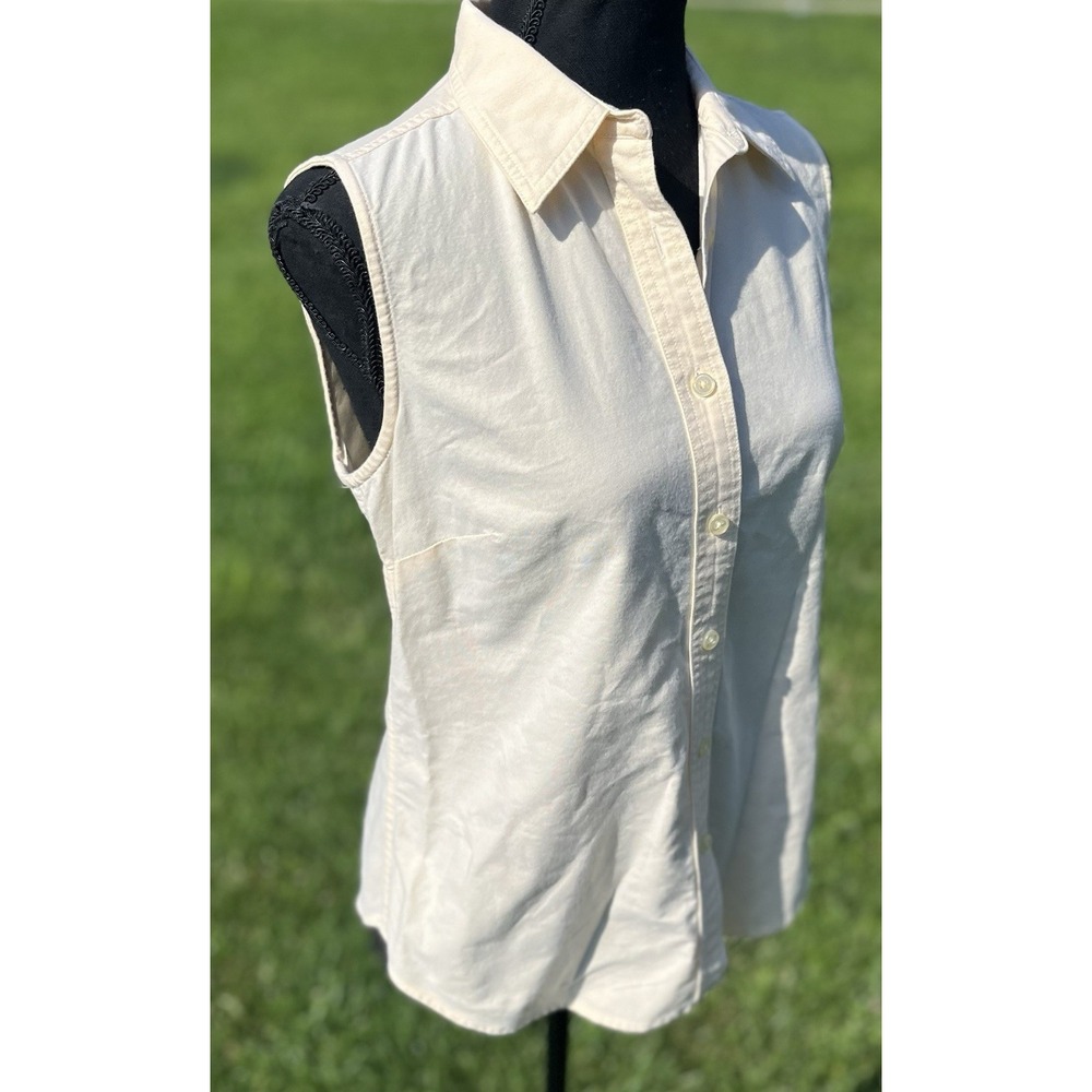 L.L.Bean Womens XS Sleeveless Button Front Shirt Cream Yellow 100% Cotton - Picture 6 of 10